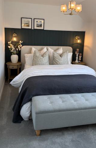 Dark navy blue bedroom panelling with expert woodwork finishing