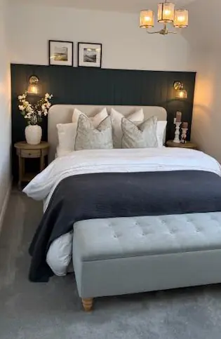 Dark navy blue bedroom panelling with expert woodwork finishing